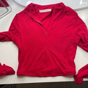 OOTDFash Red Long-Sleeve Zip Pullover Top